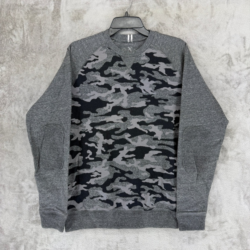 Robert Graham X Mens Grey Camo Active Fit Cotton Sweatshirt Elbow Patches Size M